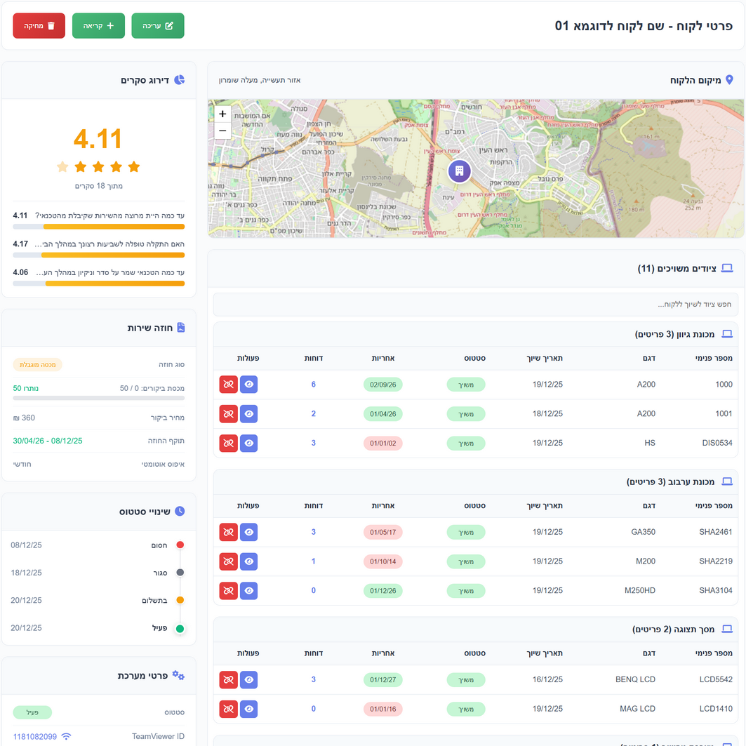 ניהול לקוחות וציוד